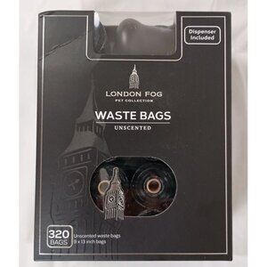 London Fog Pet Waste Bags 320ct Unscented Black W/ Dispenser NIB Dog Poop Bag